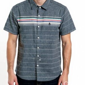Original Penguin Munsingwear Men's Short Sleeve Button Down Shirt Gray, Med